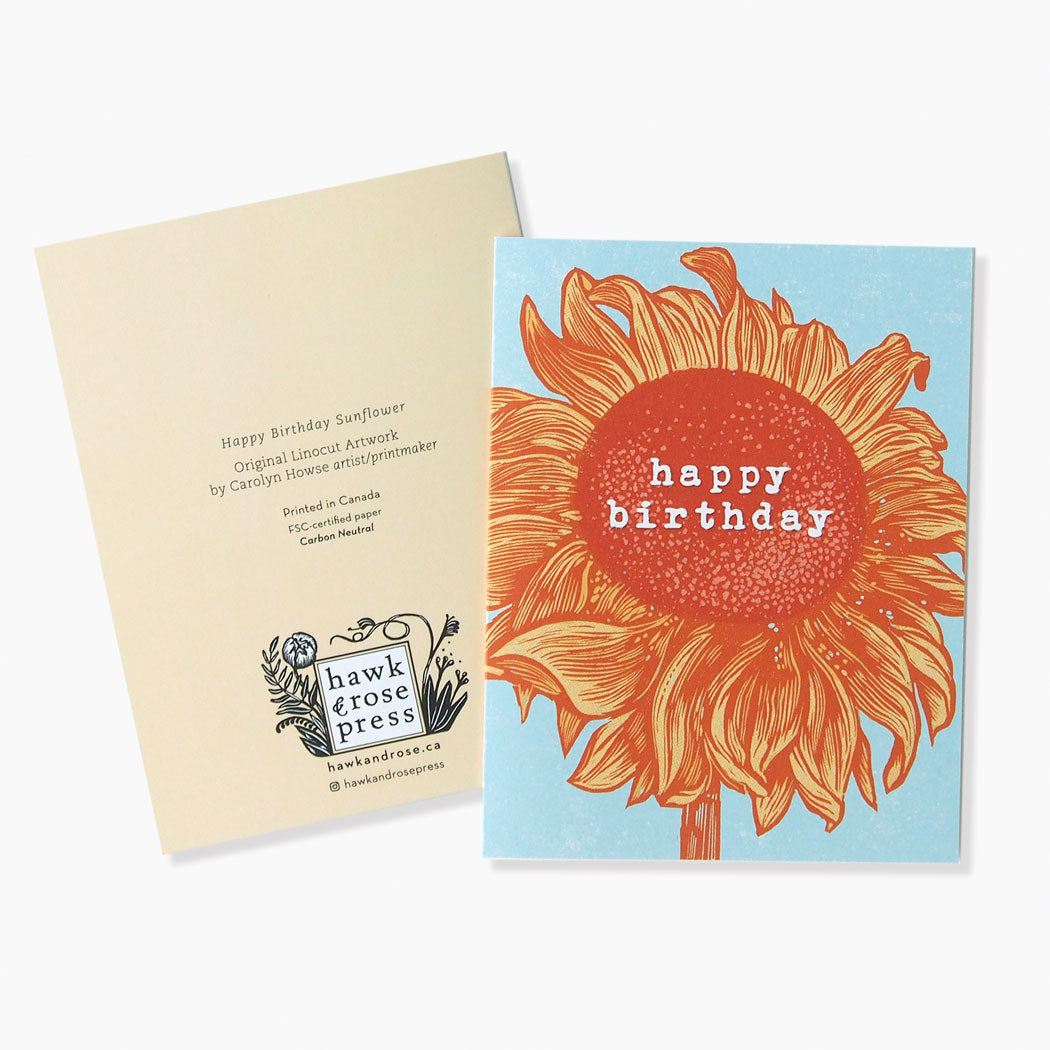 ‘Sunflower Birthday’ Linocut Card by Hawk and Rose Press