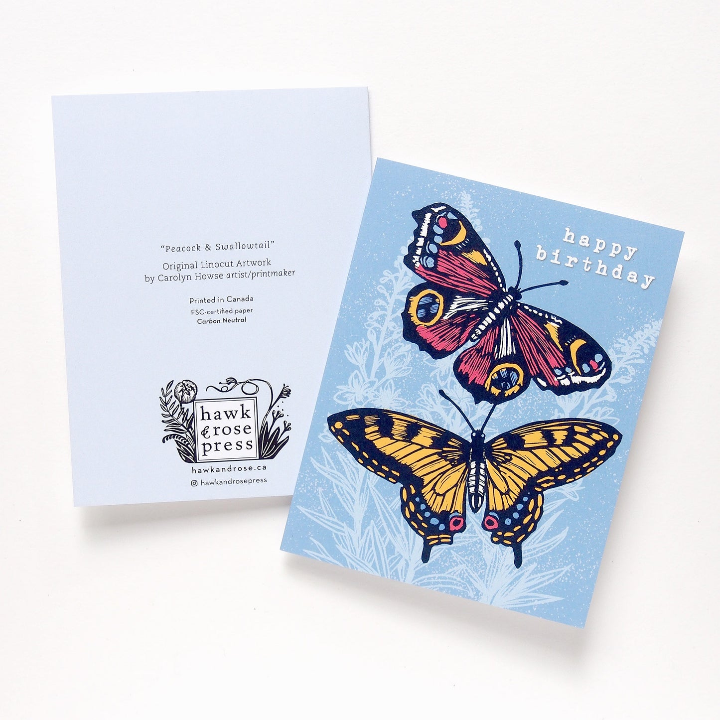 ‘Butterflies Birthday’ Linocut Card by Hawk and Rose Press