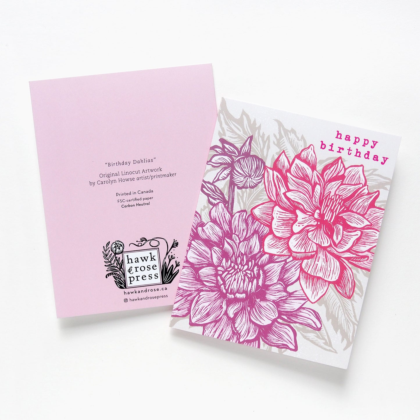 ‘Dahlia Birthday’ Linocut Card by Hawk and Rose Press