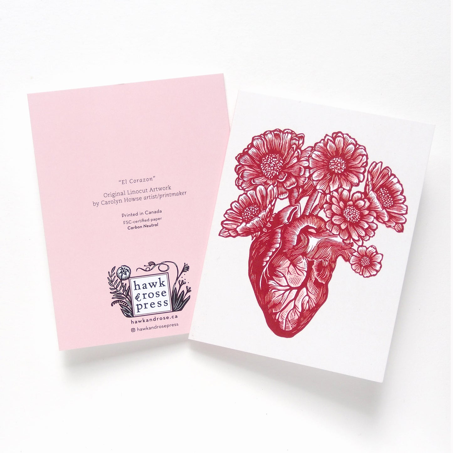 ‘El Corazon’ Linocut Card by Hawk and Rose Press