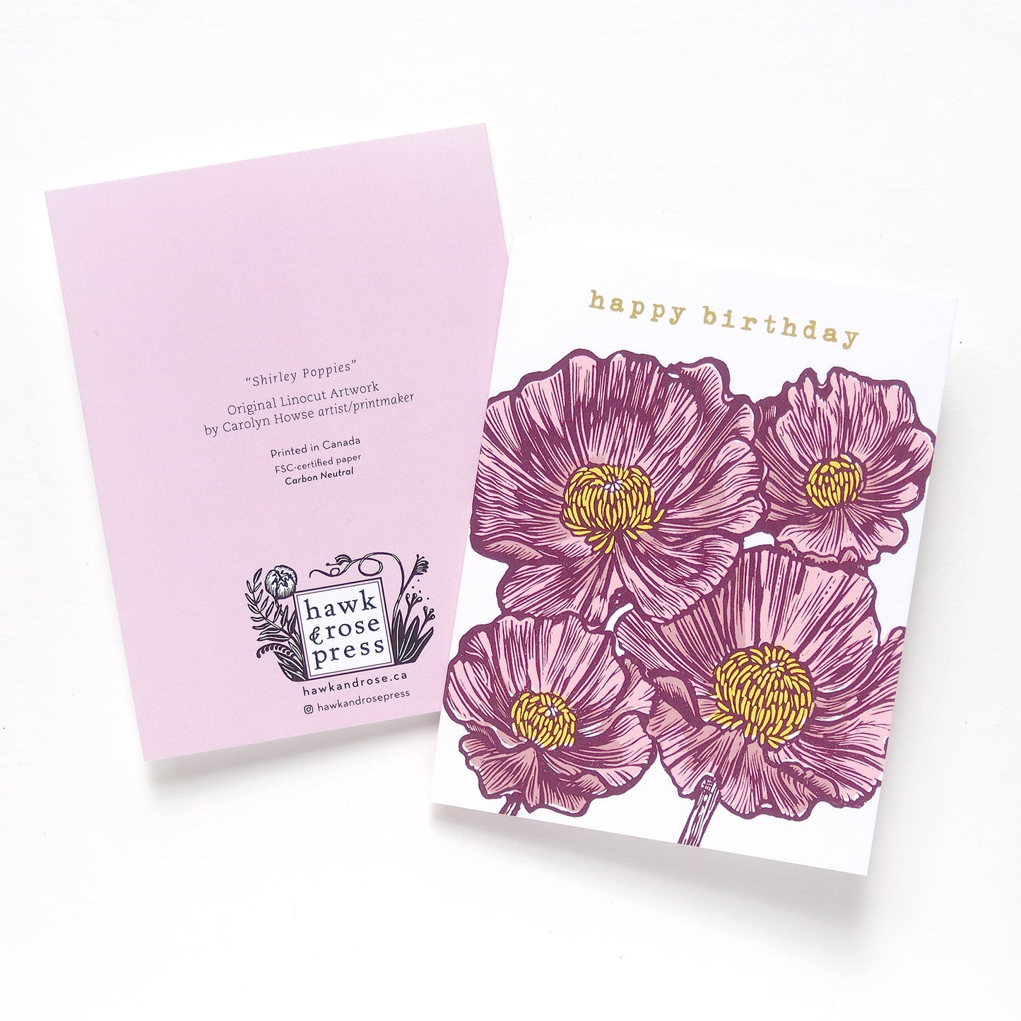 ‘Poppies Birthday’ Linocut Card by Hawk and Rose Press