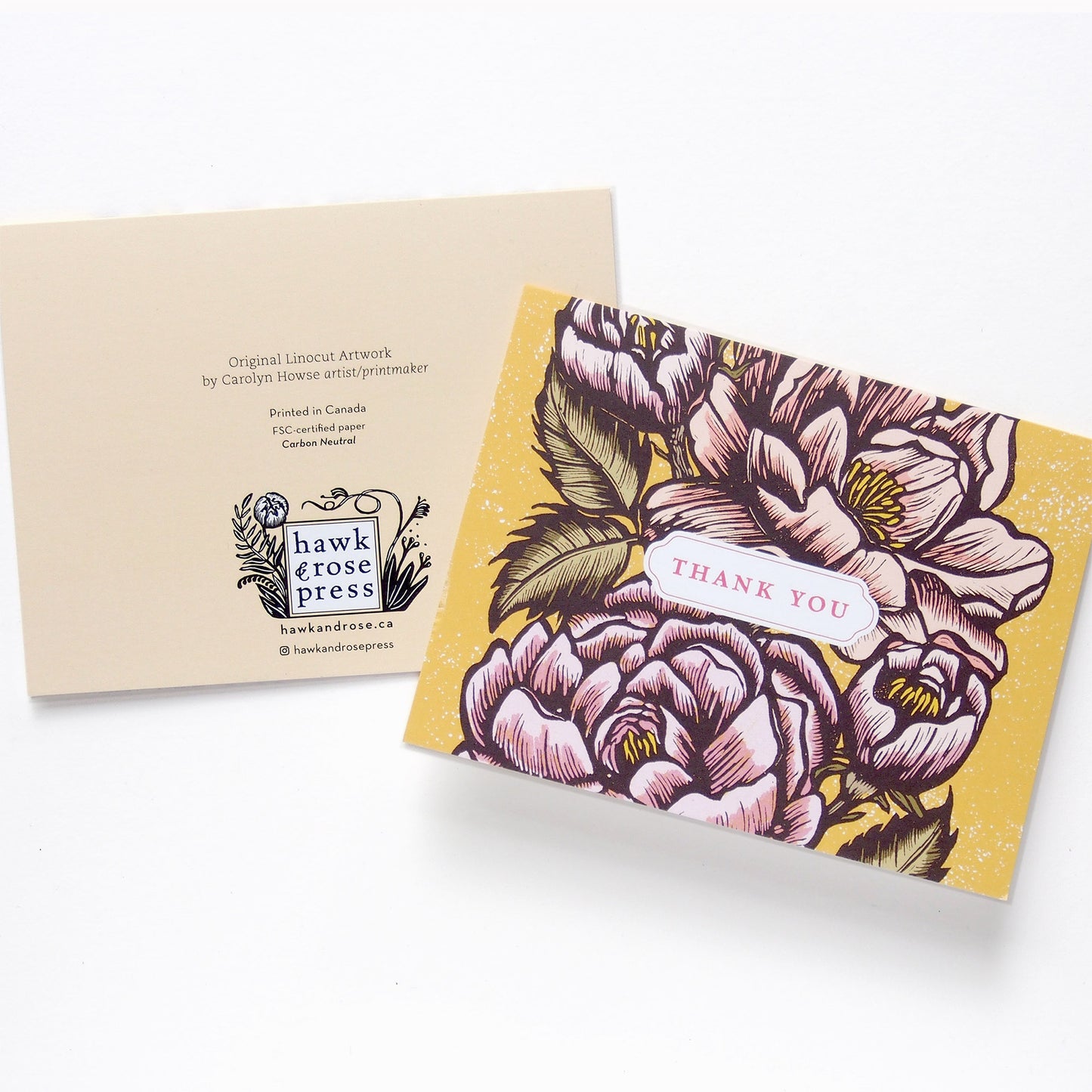 ‘Roses Thank You Card’ Linocut Card by Hawk and Rose Press