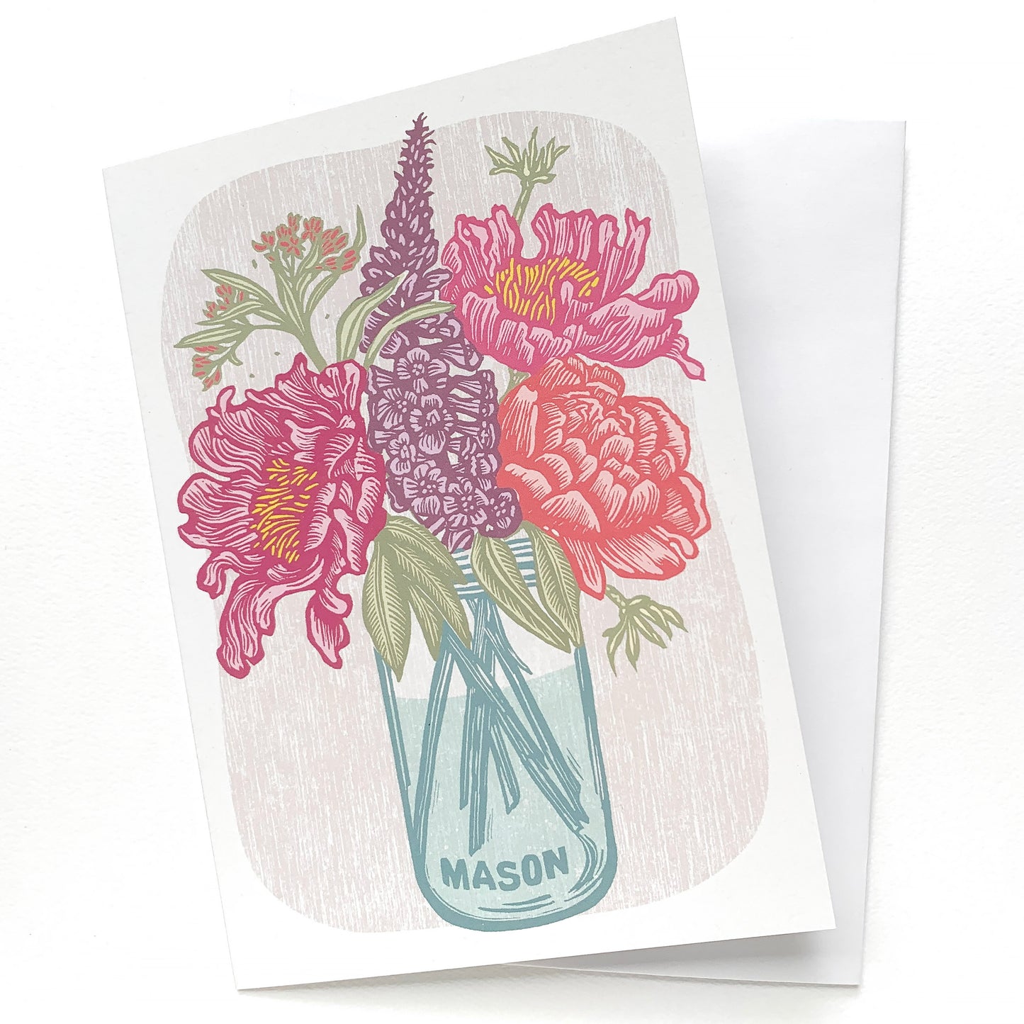 ‘Cottage Flowers’ Linocut Art Card by Hawk and Rose Press