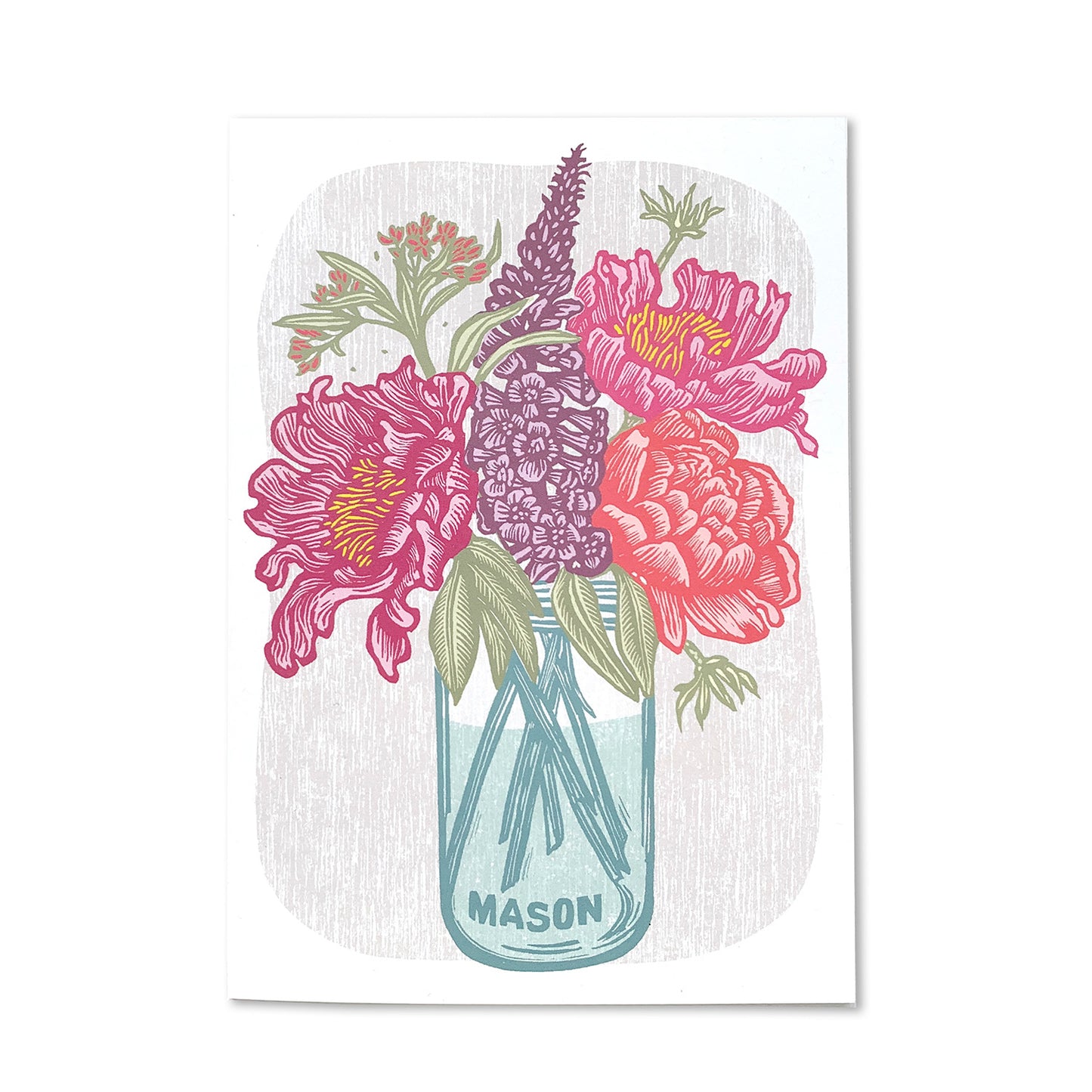 ‘Cottage Flowers’ Linocut Art Card by Hawk and Rose Press