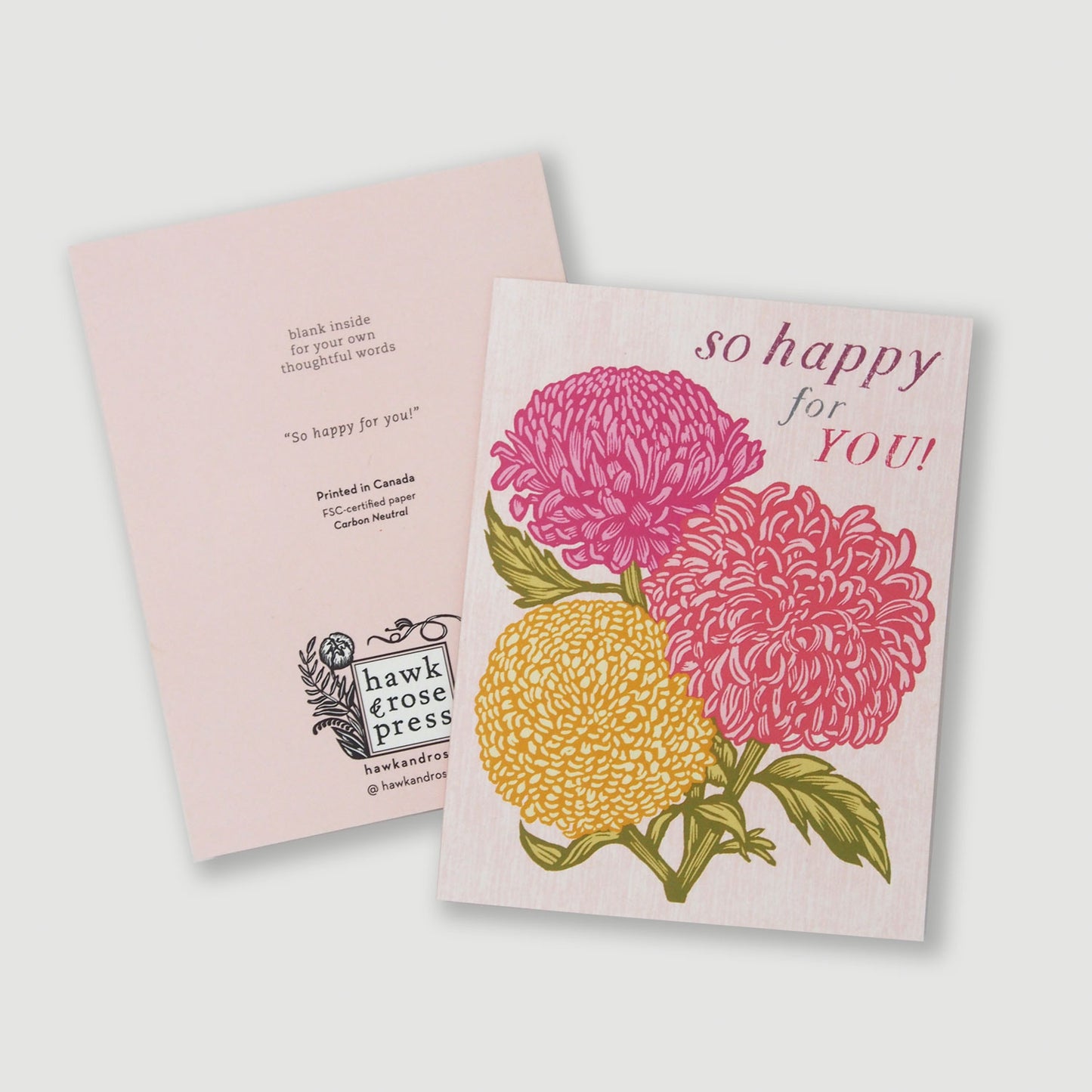 ‘So Happy For You’ Linocut Card by Hawk and Rose Press