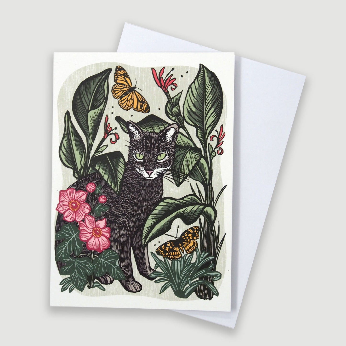 ’Marcelo the Cat' Linocut Art Card by Hawk and Rose Press