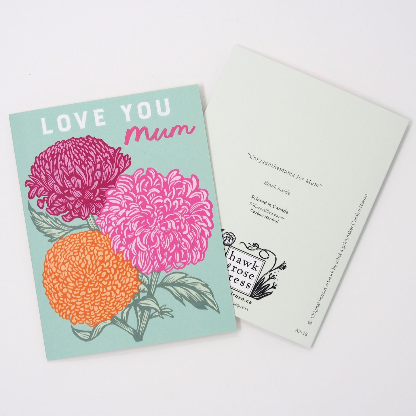 ‘Love You Mum’ Linocut Card by Hawk and Rose Press
