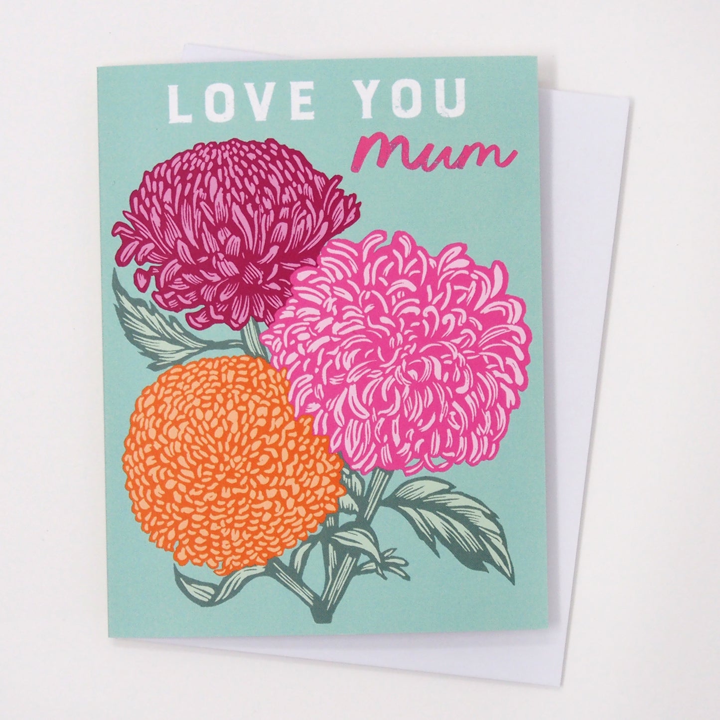 ‘Love You Mum’ Linocut Card by Hawk and Rose Press