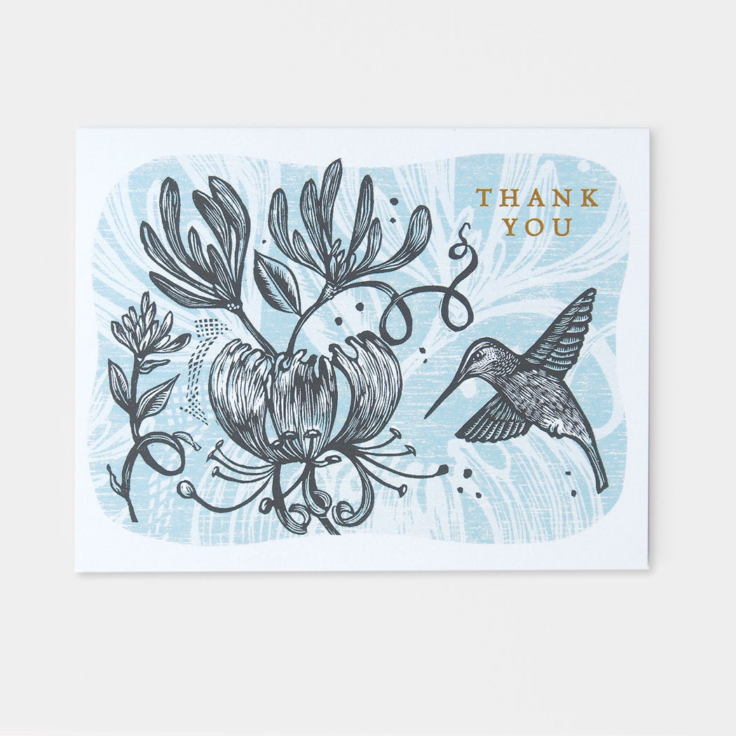 ‘Hummingbird Thank You Card’ Linocut Card by Hawk and Rose Press