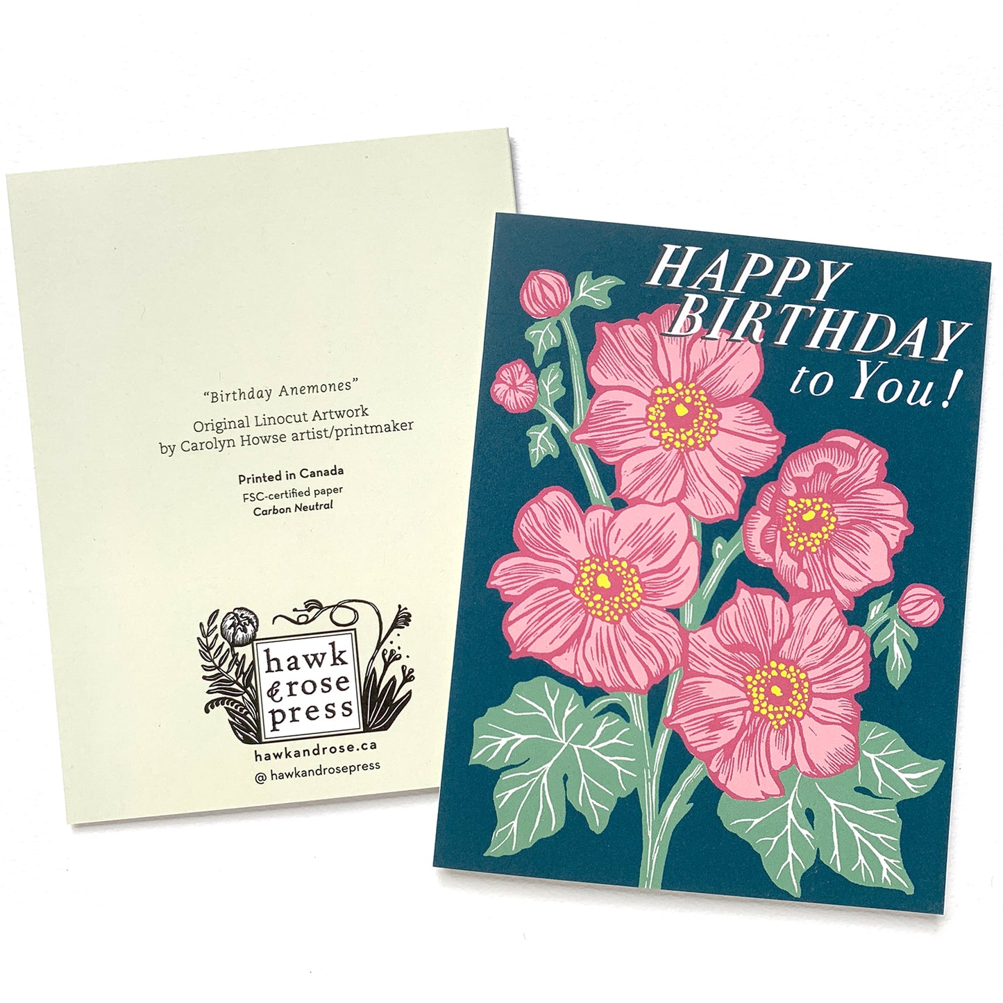 ‘Birthday Anemones’ Linocut Card by Hawk and Rose Press