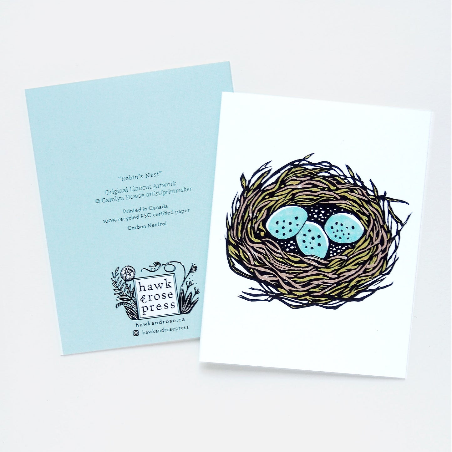 ‘Robin's Nest’ Linocut Card by Hawk and Rose Press