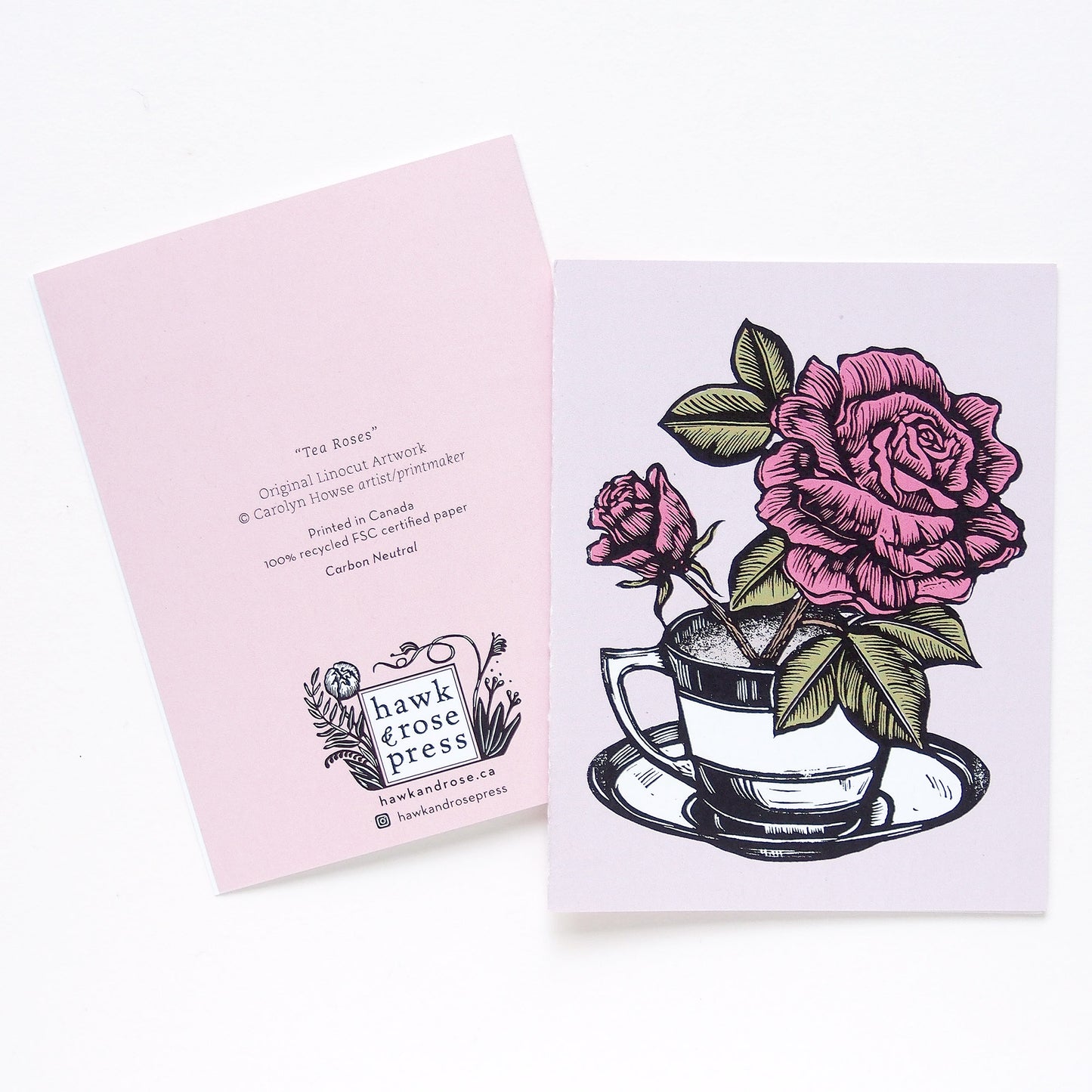 ‘Tea Roses’ Linocut Card by Hawk and Rose Press