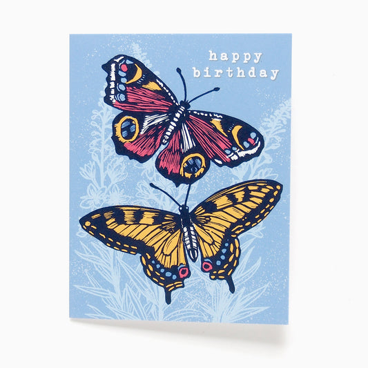 ‘Butterflies Birthday’ Linocut Card by Hawk and Rose Press