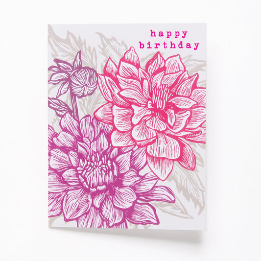 ‘Dahlia Birthday’ Linocut Card by Hawk and Rose Press