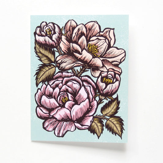 ‘Coming Up Roses’ Linocut Card by Hawk and Rose Press