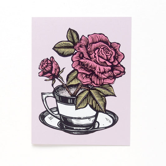 ‘Tea Roses’ Linocut Card by Hawk and Rose Press