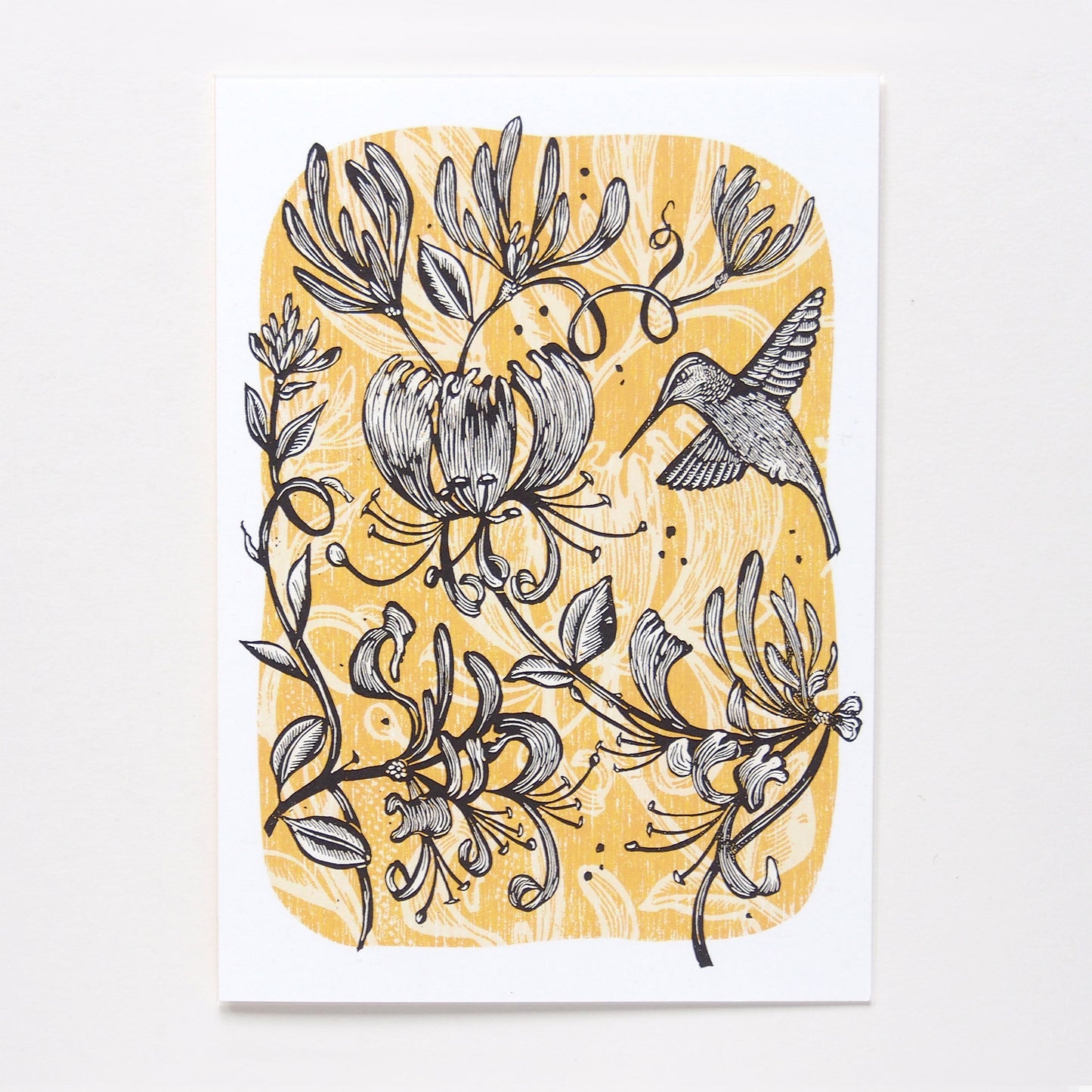 ‘Annas’ Delight’ Linocut Art Card by Hawk and Rose Press