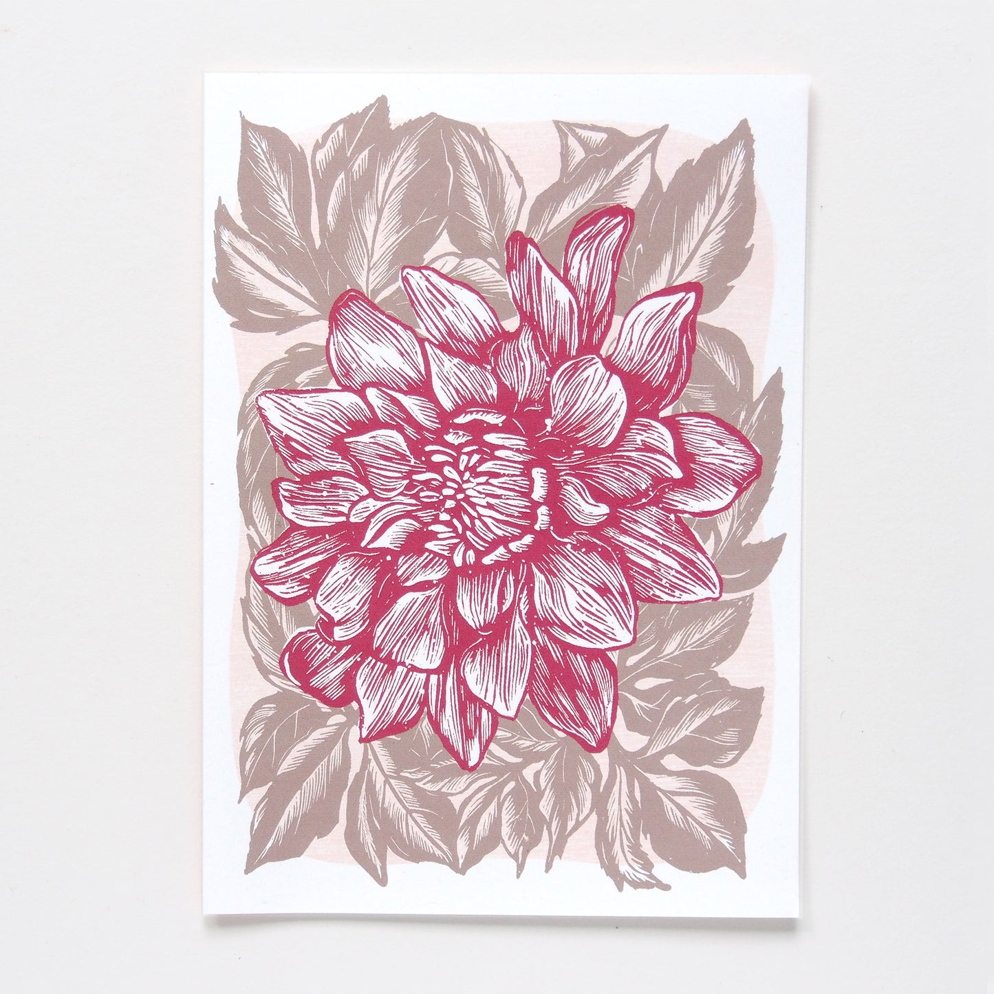 ‘Farleigh’s Dahlia’ Linocut Art Card by Hawk and Rose Press