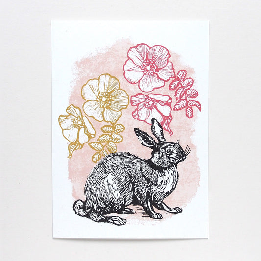 ‘The Hare’ Linocut Art Card by Hawk and Rose Press