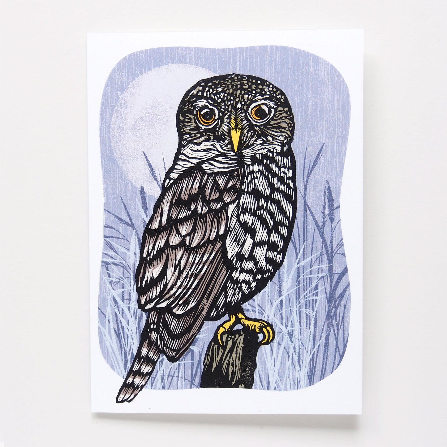 ‘Night Owl’ Linocut Art Card by Hawk and Rose Press