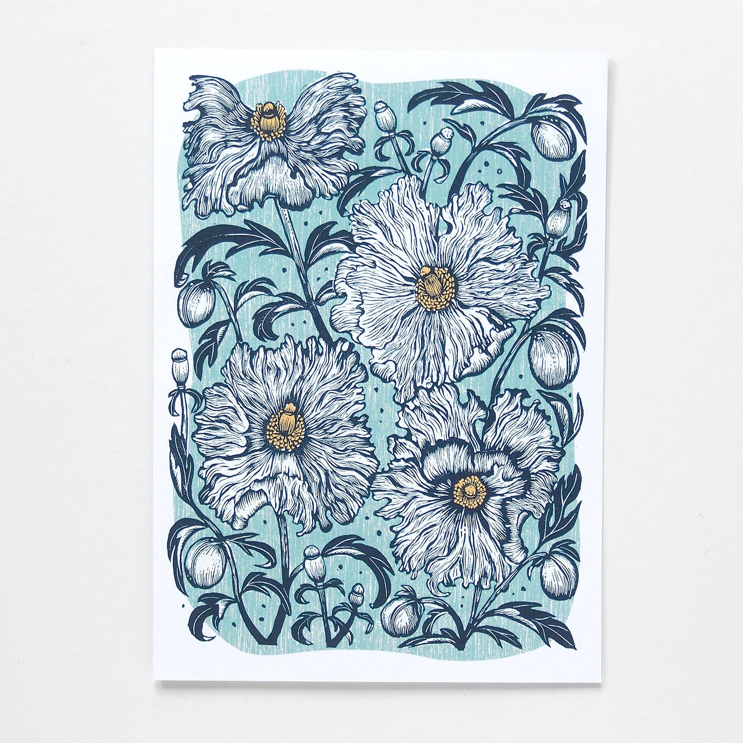 ‘Matilija Poppies’ Linocut Art Card by Hawk and Rose Press