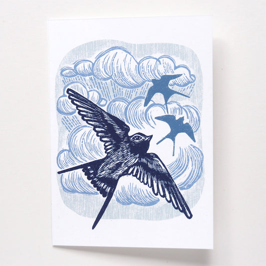 ‘Soaring Swallows’ Linocut Art Card by Hawk and Rose Press