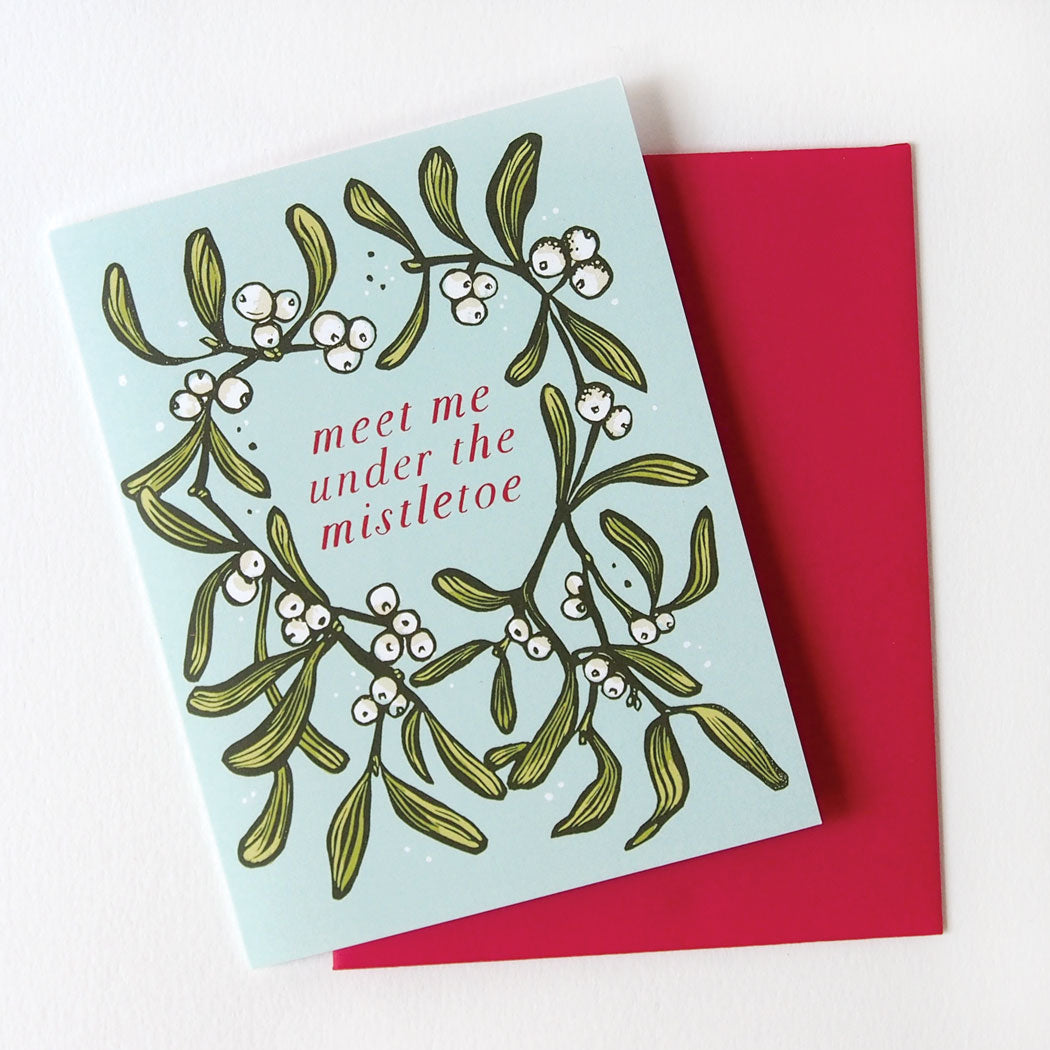 'Holiday Mistletoe’ Linocut Card by Hawk and Rose Press