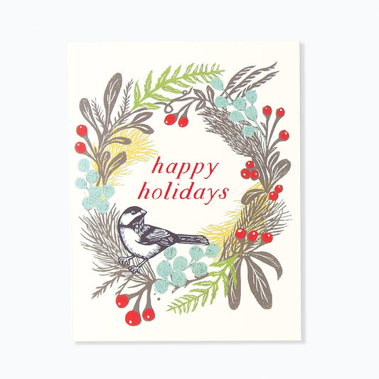 'Holiday Wreath’ Linocut Card by Hawk and Rose Press