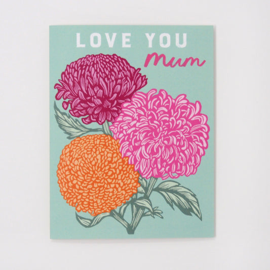 ‘Love You Mum’ Linocut Card by Hawk and Rose Press